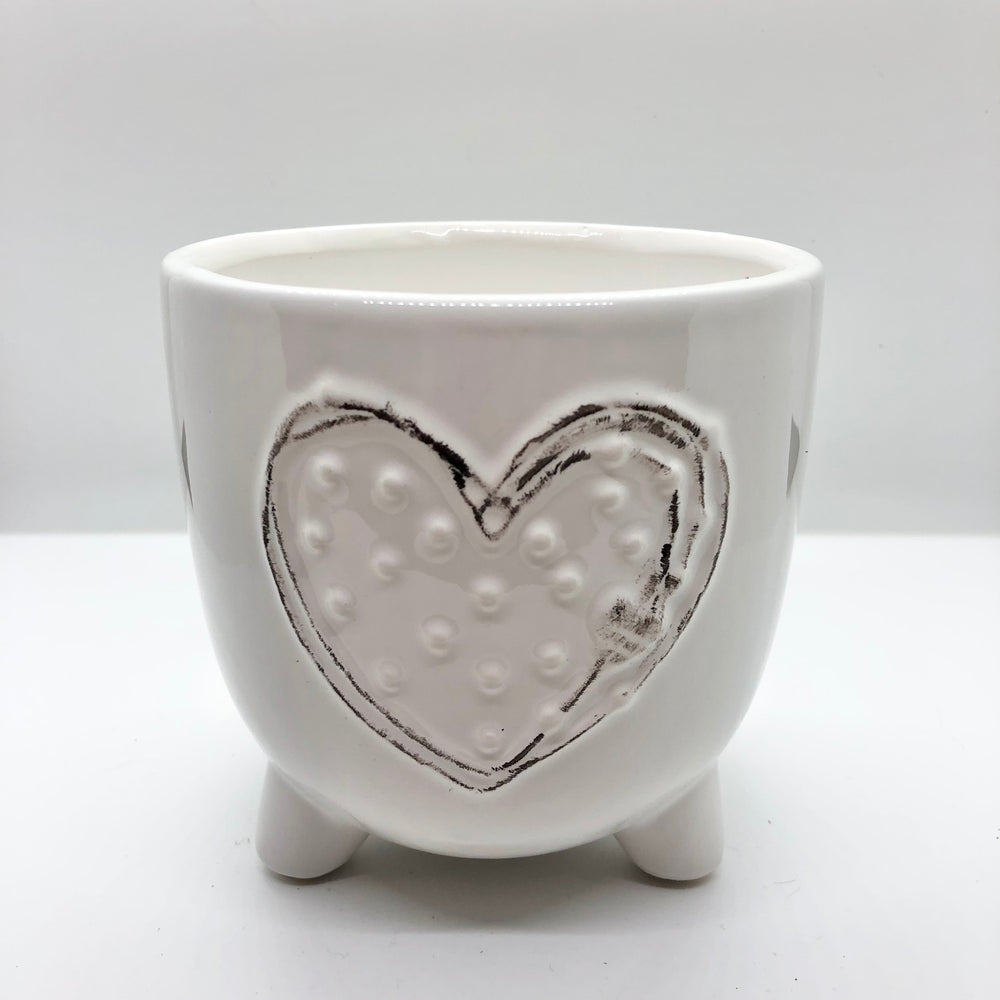 Footed White Dolomite Pot With Heart