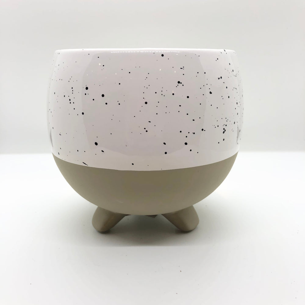 
                  
                    Footed Speckled White & Beige Round Container
                  
                